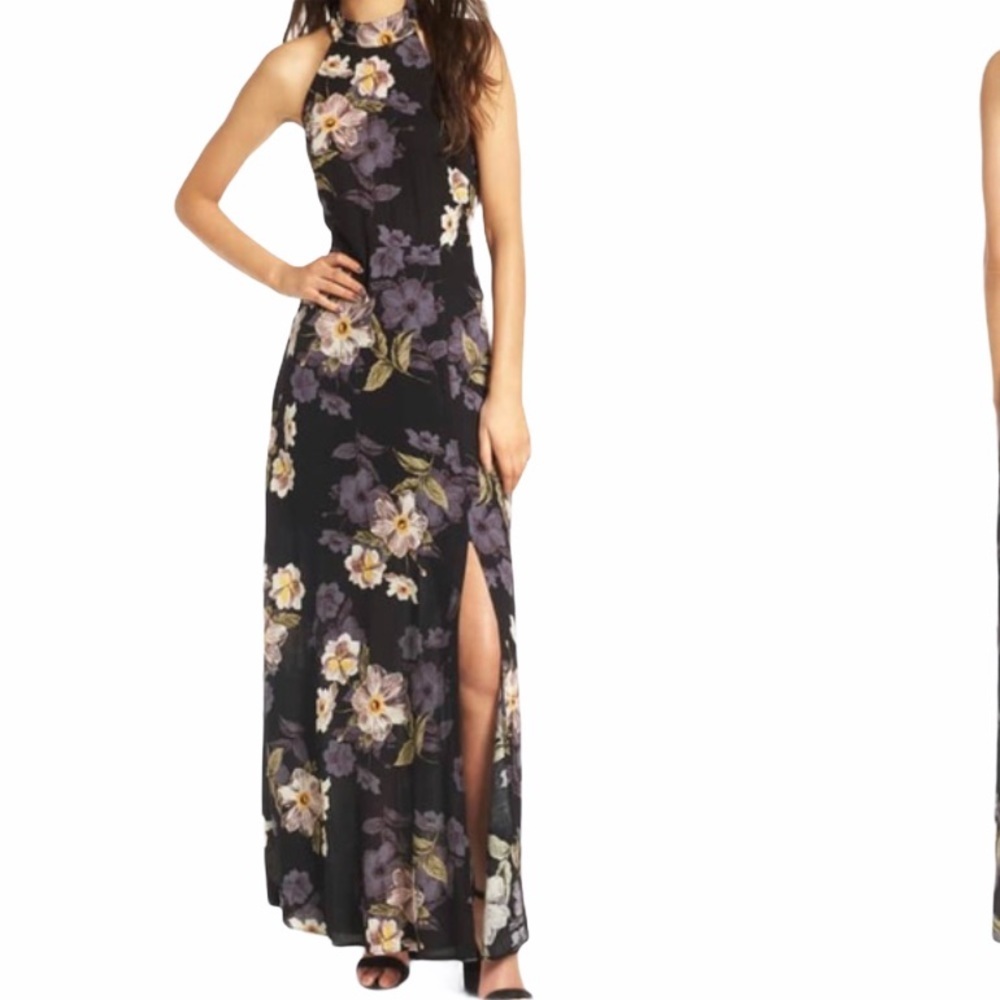ASTR THE LABEL Floral Halter Maxi Open Back Dress Size Small